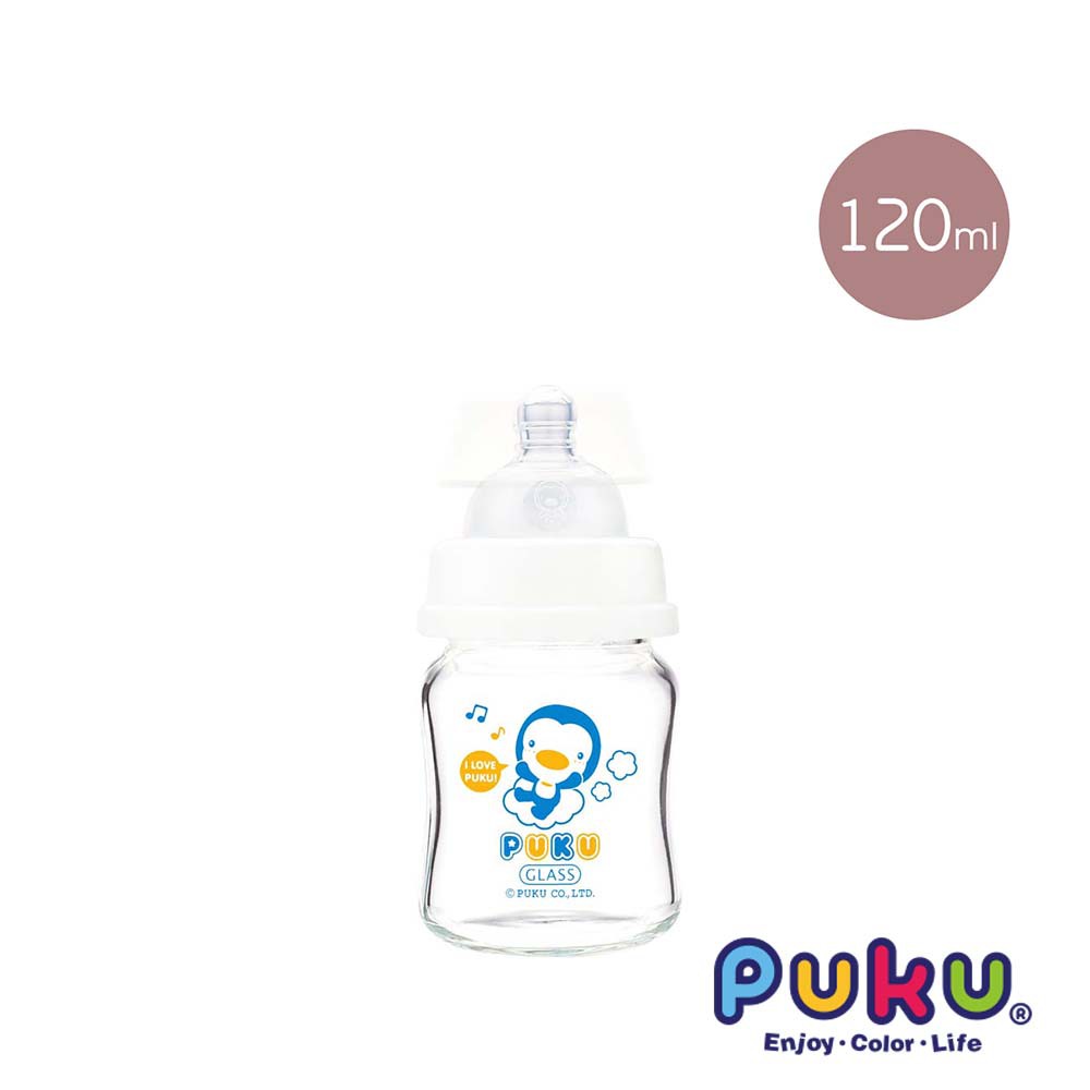 PUKU藍色企鵝 實感寬口耐熱玻璃奶瓶120ml