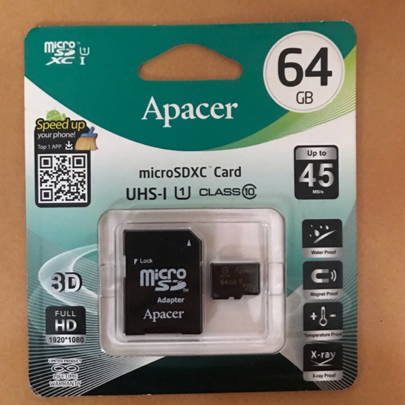 【公司貨】 記憶卡 Apacer  64G class10 microSDXC UHS-1