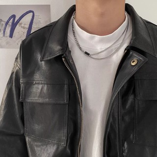 [HYC] 韓國 小眾設計 方塊 鈦鋼 拼接 項鍊 男女 街頭 ins 百搭 簡約 雙層鎖骨鏈 潮