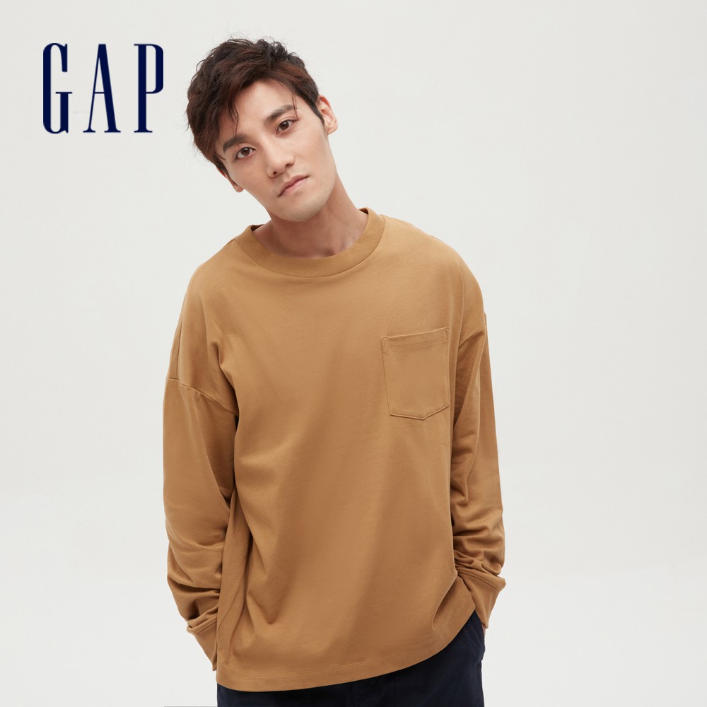 Gap 男裝 質感圓領長袖T恤 厚磅密織系列-黃褐色(601770)