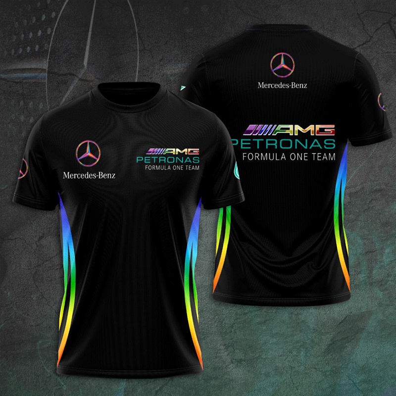 2023新款夏季T恤賓士賓士AMG馬石油F1車隊標誌3D男式休閒一級方程式男子T恤衣服