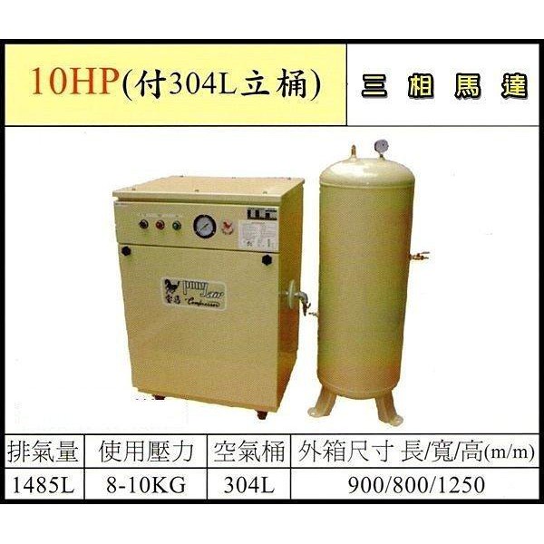 【優質五金~來電詢價】台製 寶馬 10HP 三相 空壓機 付 304L 立桶 箱型無聲