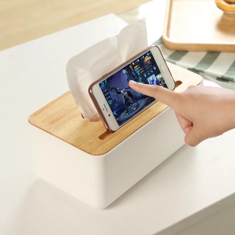 🎆hioppa shop～原色橡木面紙盒 創意桌面木質抽取式餐巾紙收納盒 可免持手機追劇 遙控器收納盒