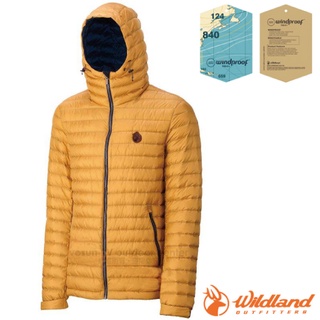 【荒野 WildLand】男款 輕時尚連帽羽絨外套(保暖係數高達700FP) 夾克 輕量 0A32112 駱黃
