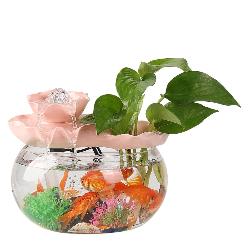 聚寶盆🎀客廳小型循環流水噴泉魚缸創意桌面假山瀑布家居裝飾養魚送禮擺件