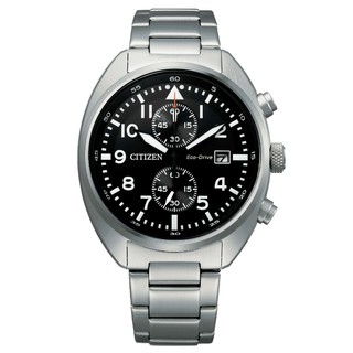 CITIZEN星辰Chorogargh兩眼計時碼錶數字時標100米防水光動能腕錶(黑麵）41mm CA7040-85E