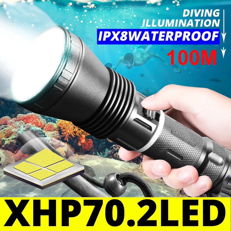 XHP70.2強大的LED潛水手電筒30W XHP70.2水下手電筒IPX8防水XHP50 .2潛水燈