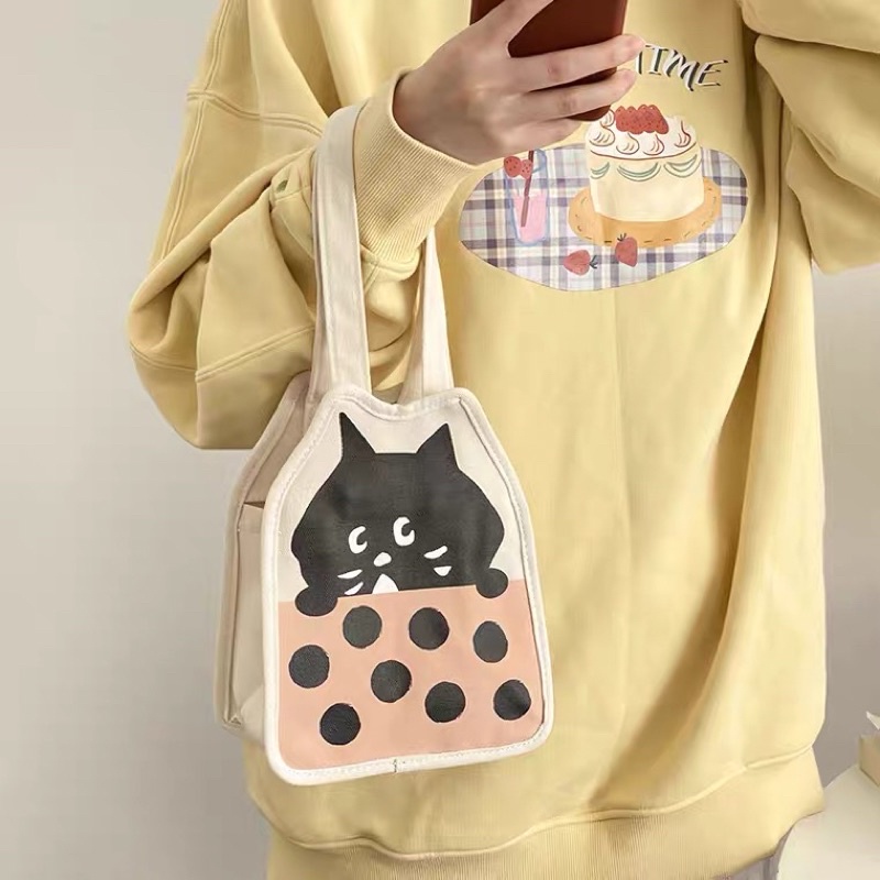Nya Ne-net 驚訝貓 珍珠奶茶小提袋 飲料袋 散步袋