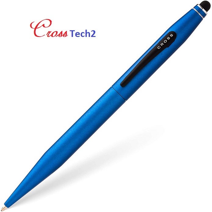 CROSS觸控筆+原子筆兩用金屬藍色 加贈筆套