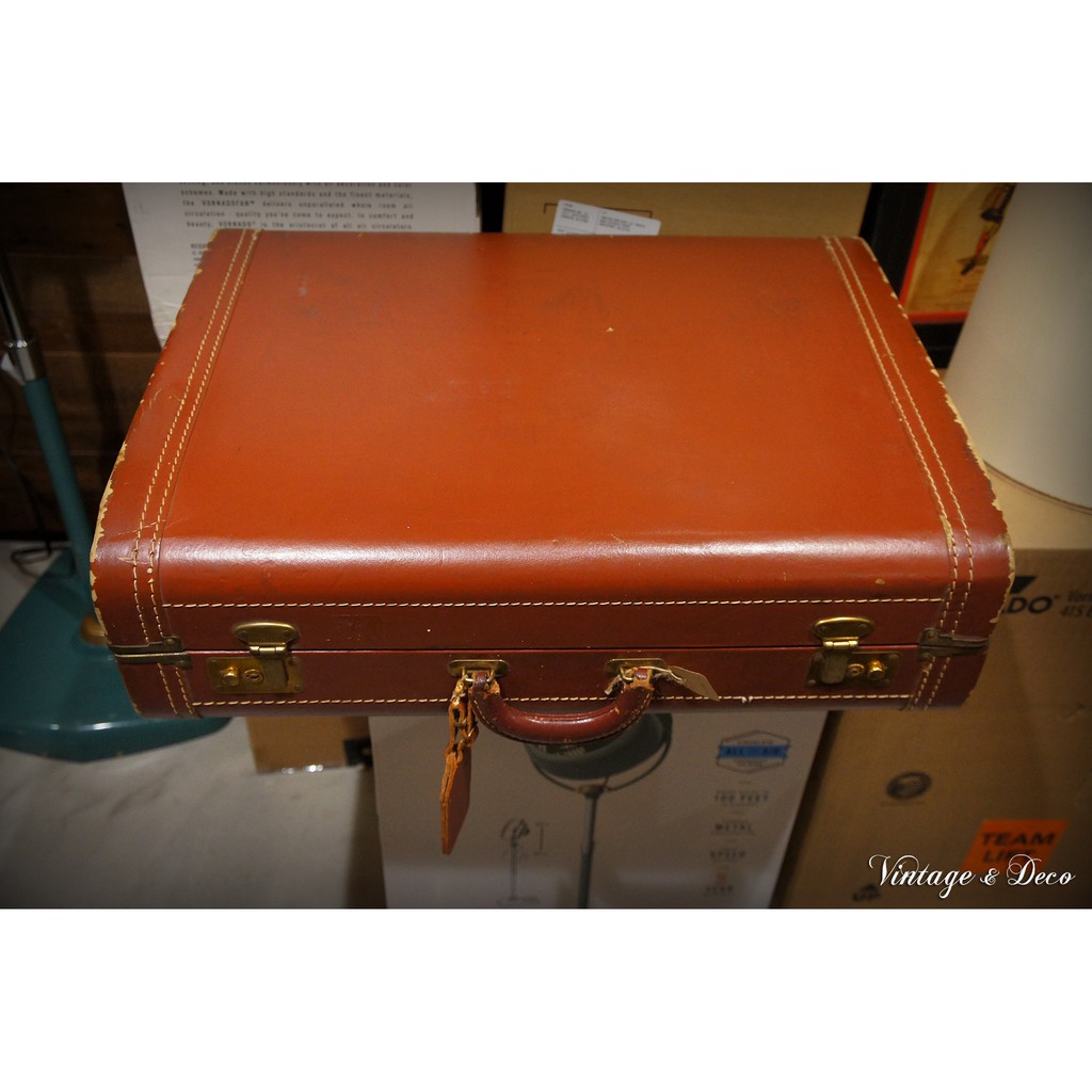 美國古董紅色皮革行李箱 復古皮行李箱 皮手提箱 [BOX-0312]