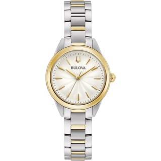 bulova 寶路華 時尚半金白色素面不鏽鋼女錶 28mm 98l277 台灣原廠公司貨 保固2年