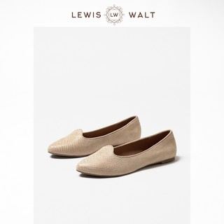 【Lewis Walt】尖頭淺口羊皮蛇紋通勤百搭大碼平底芭蕾單鞋女