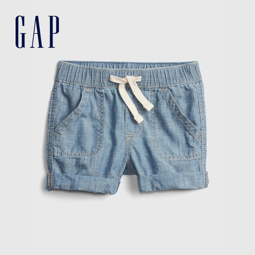 Gap 嬰兒裝 時尚純棉捲邊牛仔短褲-藍色(795667)