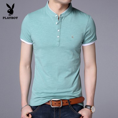 PLAYBOY 花花公子短袖T恤 立領上衣服夏季新款T恤修身 短袖純色Polo衫 【優質純棉】現貨+預購