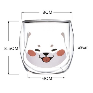 Zakka日雜 可愛雙層杯 咖啡杯 果汁杯 杯子 雙層玻璃杯 雙層杯 動物 可愛柴犬雙層玻璃杯小熊卡通水杯咖啡杯 牛奶杯