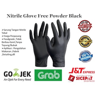 Hitam 黑色細節橡膠手套手手套細節丁腈手套每對價格 2 件
