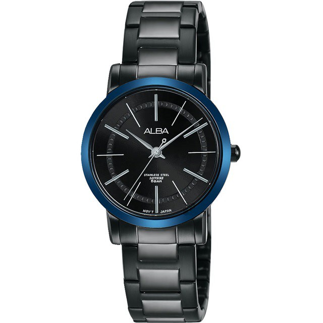 ALBA 雅柏 VJ21-X119B(AH8485X1) 日本情人流行時尚腕錶/黑x藍 28mmSK006