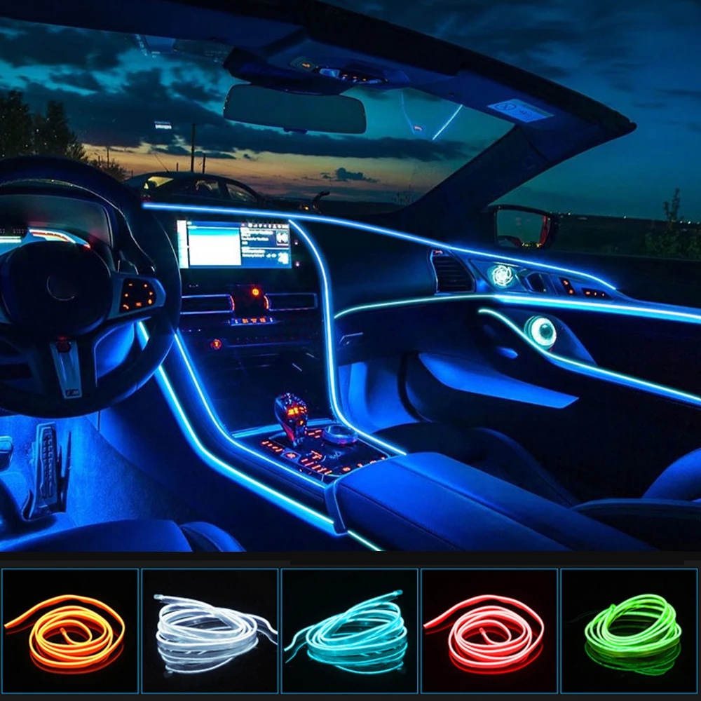 汽車內飾Led裝潢燈霓虹燈USB二極體車載派對氛圍燈氣氛冷光線燈條汽車用品改裝免接線燈帶