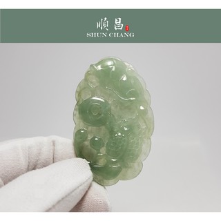【天然緬甸玉A貨翡翠 冰種滿綠帶蜜黃 魚戲蓮玉佩/金玉滿堂玉佩】附【臺灣-紐約珠寶鑑定證書】《順昌Y569》