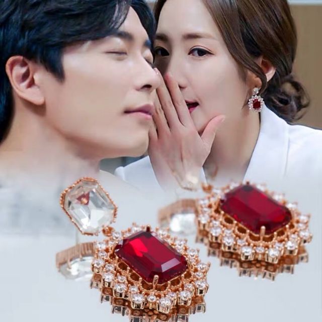 🐰925銀針 (紅/綠/白三色)她的私生活 朴敏英韓劇同款 紅寶石耳環