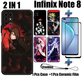 2 合 1 Naruto 手機殼帶鋼化玻璃,適用於 Infinix Note 8 手機殼和曲面陶瓷螢幕保護膜