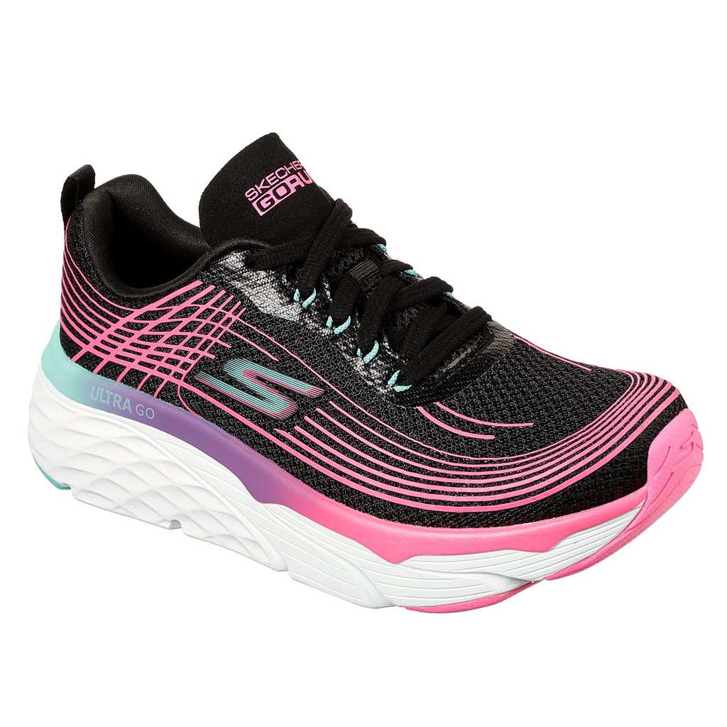 SKECHERS系列-GO RUN MAX CUSHIONING ELITE女款粉紅線條厚底慢跑鞋-NO.17699BK