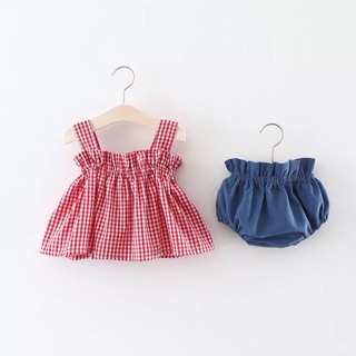 ❤️臺灣現貨❤️嬰幼兒夏裝新款吊帶裙1到4歲女童上衣+屁屁褲件套裝女童吊帶上衣 女童套裝 休閒套裝