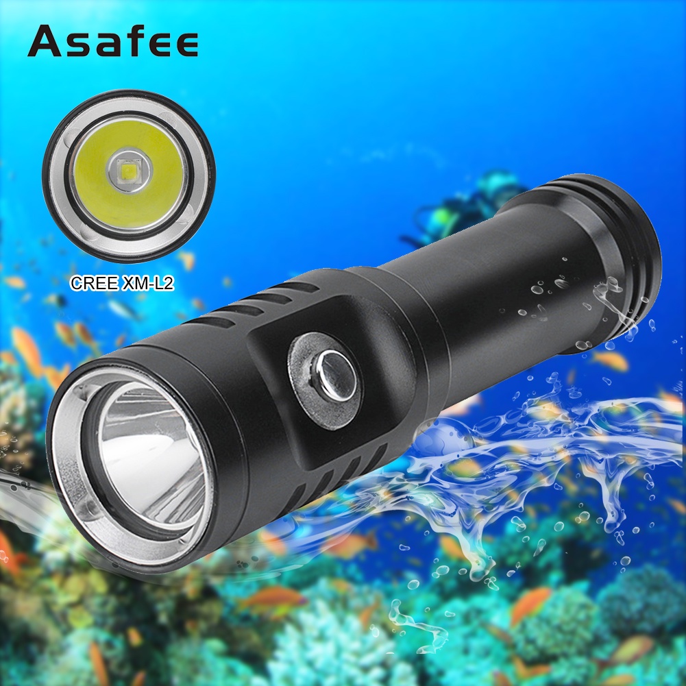 Asafee AF01D XM L2 水下水肺潛水手電筒手電筒使用 18650 電池手電筒 80M 防水