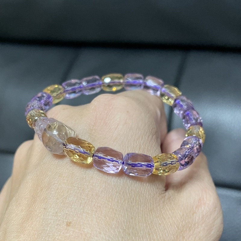 童心水晶玩-天然透料紫黃晶貔貅鑽切手鍊