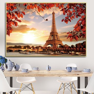 浪漫的城市夫婦巴黎埃菲爾鐵塔風景抽象畫海報印刷牆壁畫為客廳無框帆布畫