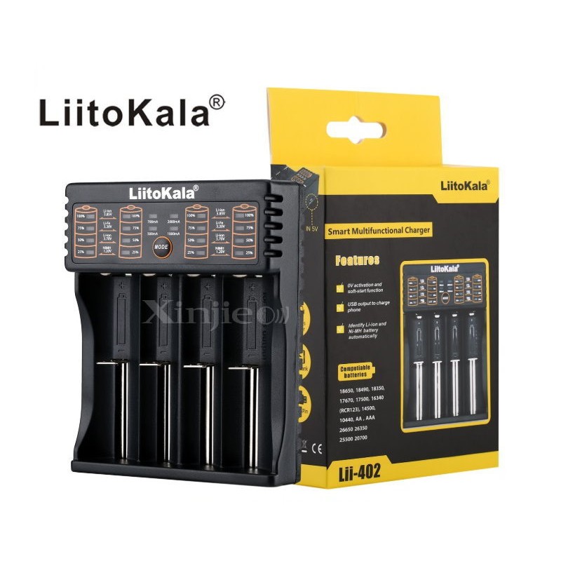 信捷【E25】LiitoKala Lii-402 智能充電器18650鋰電池 3號4號 BSMI認證字號R33724