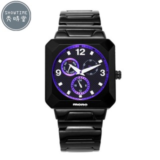 [ 秀時堂 ] 曼諾MONO 超個性多切割玻璃方形腕錶-黑鋼帶/薰衣紫 6006IP-376-02