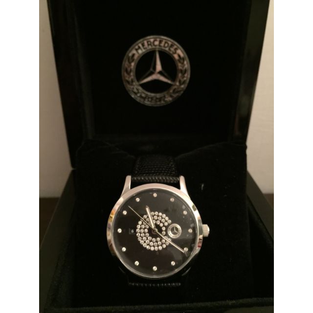 原廠 賓士經典手錶 皮革錶帶 鑽石錶面 石英錶