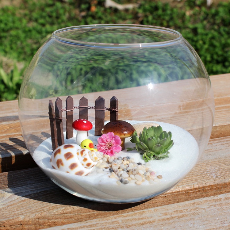 創意圓形玻璃魚缸 微景觀苔蘚生態玻璃瓶 水培植物容器多肉植物花器批發多尺寸可選半圓形玻璃缸