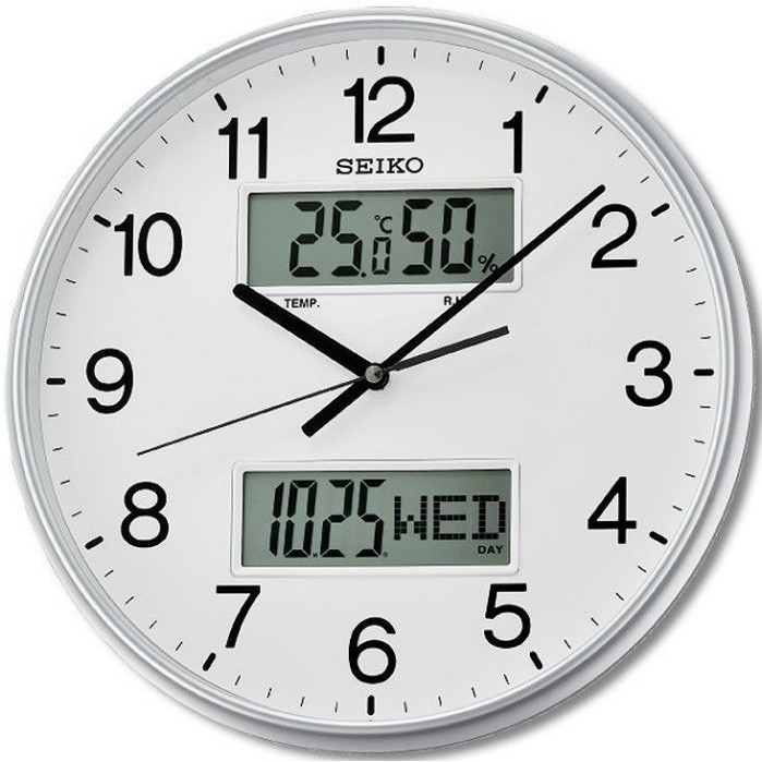 SEIKO CLOCK 日本精工雙顯LCD液晶溫濕度月份日期星期靜音掛鐘 型號：QXL013S【神梭鐘錶】SK050