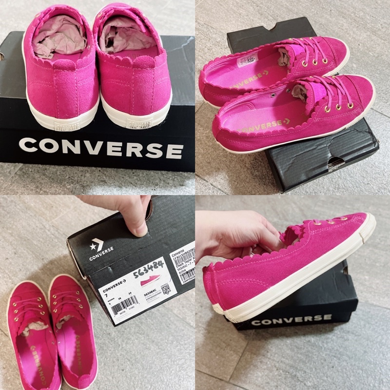 二手CONVERSE Ballet Lace 麂皮娃娃鞋 休閒鞋 便鞋 平底鞋 桃紅 女