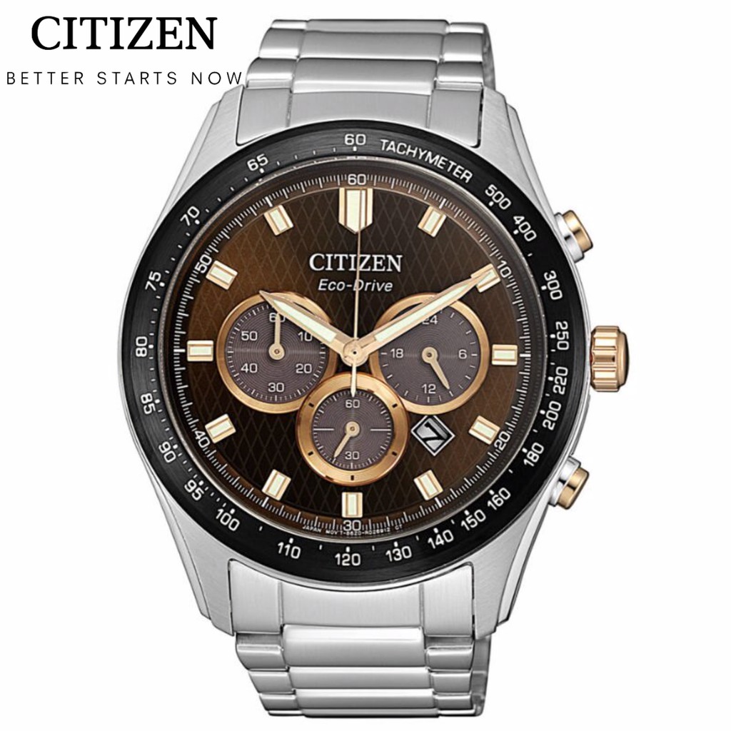 CITIZEN Chronograph系列 光動能三眼計時腕錶 CA4456-83X 棕x銀/ 43mm