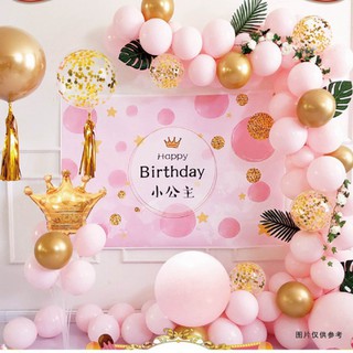 現貨〔生日佈置+贈打氣筒8922】金色皇冠公主 場景佈置套裝 ♥ 鋁膜氣球 生日裝飾 ♥ 主題背景牆 裝飾