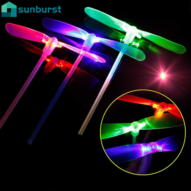 [隨機顏色] Led 螺旋槳發光飛行風扇玩具 / 經典兒童竹蜻蜓玩具 / 手擦蜻蜓飛行玩具