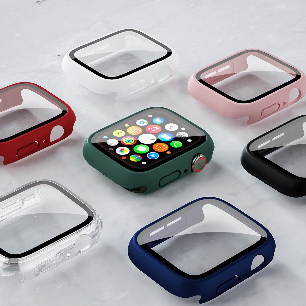 蘋果手錶保護殼 鋼化膜一體貼膜 錶殼保護套 適用Apple Watch S5 6 SE iWatch 40mm/44mm