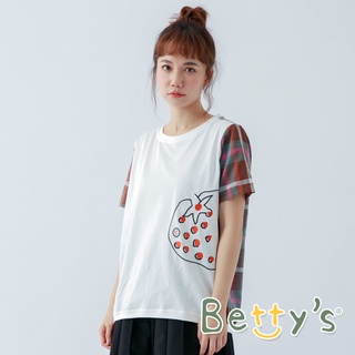 betty’s貝蒂思(11)水果繡線格紋袖T-shirt(白色)