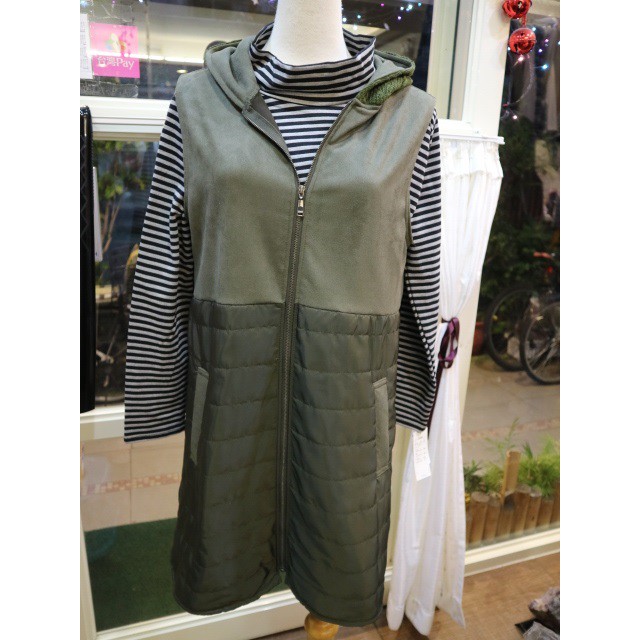婕的店日本精品 日本帶回 墨綠色連帽背心 灰色系條紋立領2件式套裝m L 蝦皮購物
