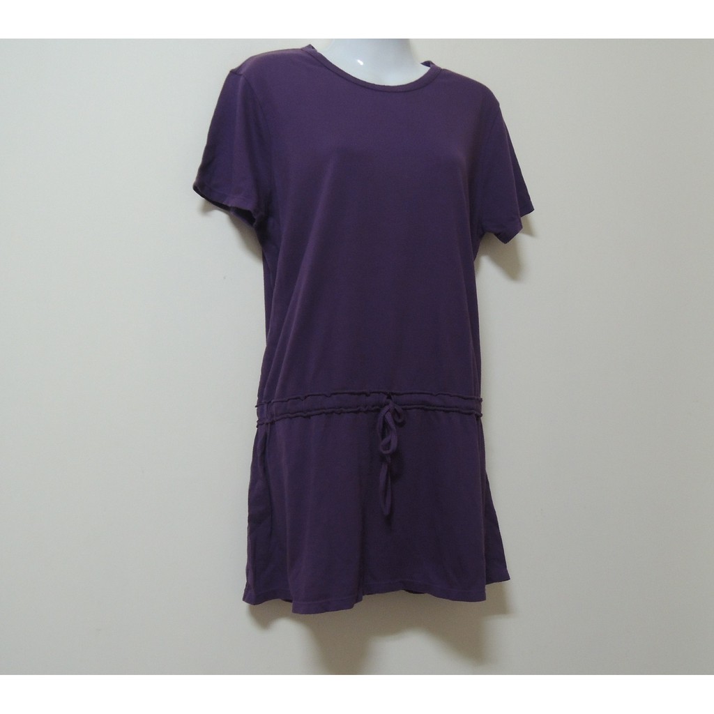 小蛙菇菇~ST短袖上衣005~全新臺灣製MIT紫色棉質長版短袖上衣 綁帶洋裝 中大尺碼XL 42吋 顯瘦 舒適好穿