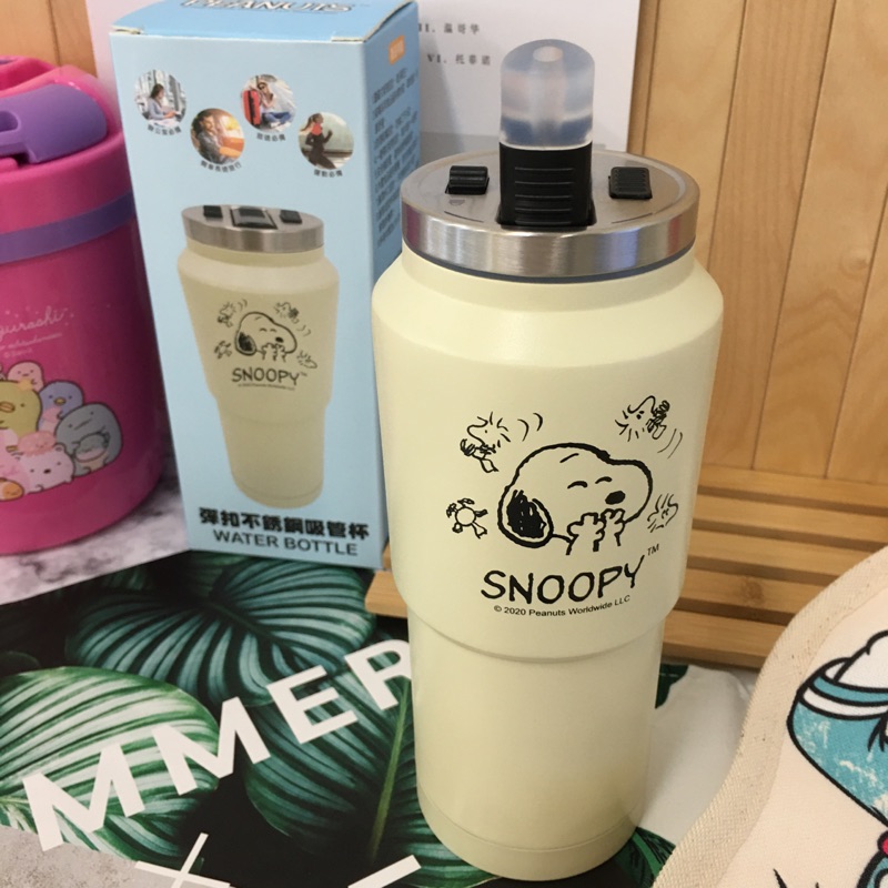 正版現貨 史努比彈扣不銹鋼吸管杯snoopy 吸管不鏽鋼杯304不鏽鋼吸管杯彈蓋吸管杯隨手杯 蝦皮購物