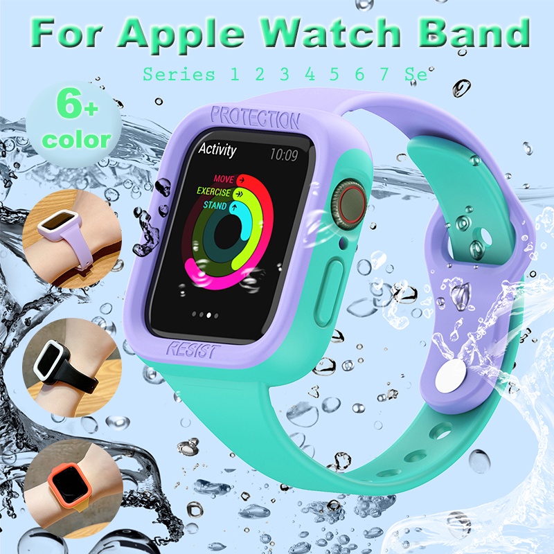 蘋果雙色錶帶 一體防汗防水 運動硅膠錶帶適用於Apple Watch7/6/5/4/3iwatch38 41 45mm