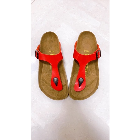 《全新未穿》德國 Birkenstock勃肯鞋 漆皮系列 Gizeh 紅色 35 號 女鞋 夾腳拖鞋