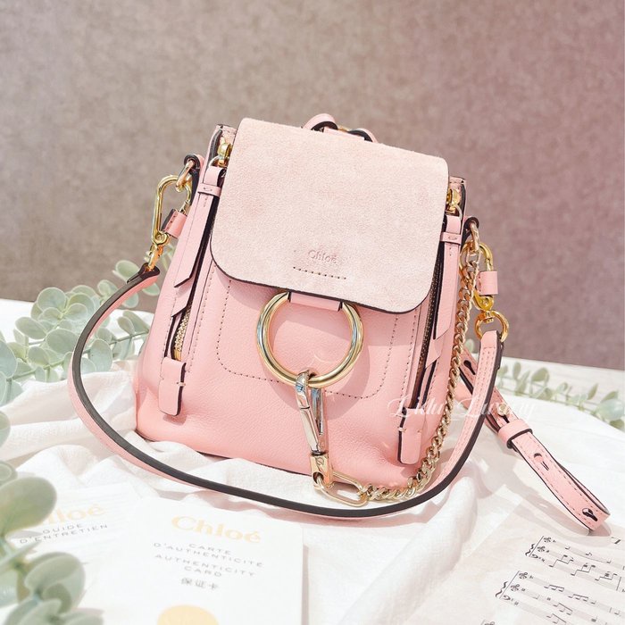【黎都精品】Chloe 3S1232 Mini Faye Backpack 粉色 麂皮拼皮革 鏈條 可拆式背帶 迷你包
