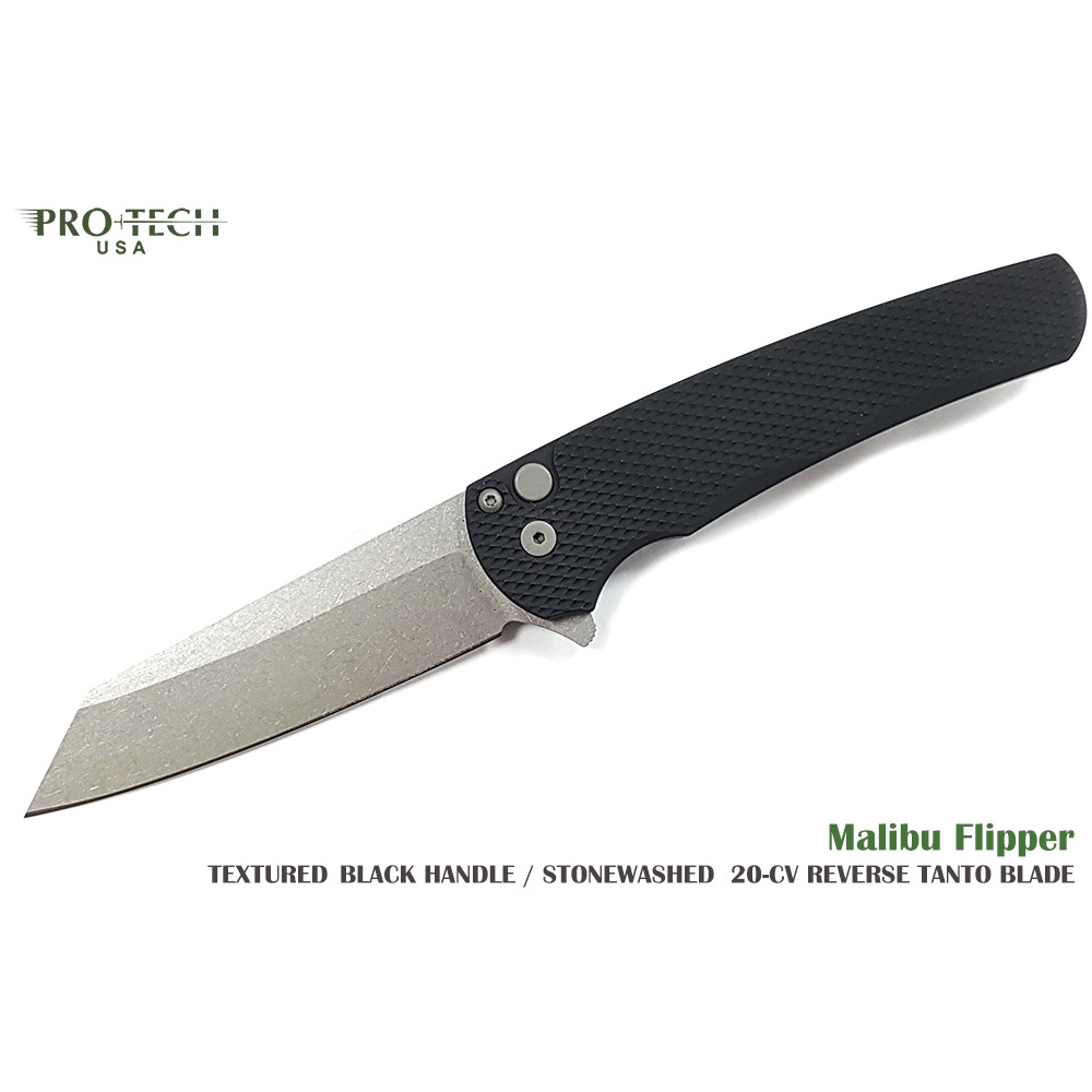 PROTECH Malibu 黑格紋鋁柄石洗反向Tanto刃 Flipper 折刀 - CPM-20CV鋼