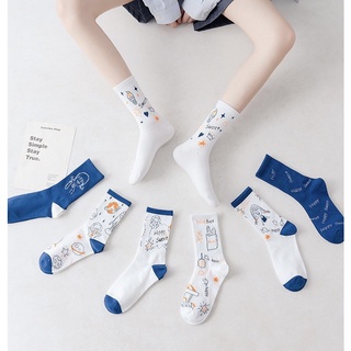 ScottyBear™️那隻熊 Z02011 新款 藍色系 長襪 女中筒襪 爆款ins潮韓國棉白色長筒可愛