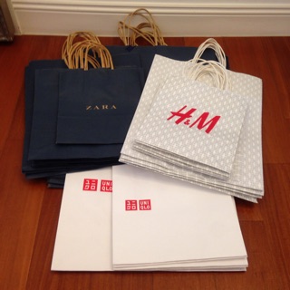 專櫃品牌手提紙袋ZARA/H&M/UNIQLO/JASONS/City super/[i]Store/GAP/星巴克/誠